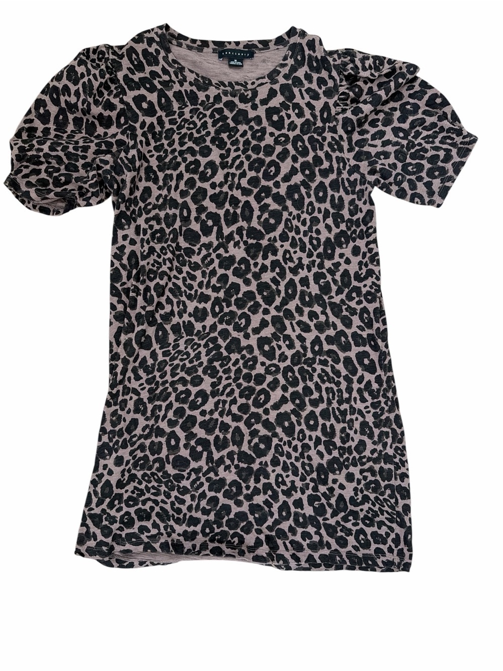 SANCTUARY Puff Short Sleeve T-Shirt Dress Brown Black Leopard Print Size Medium